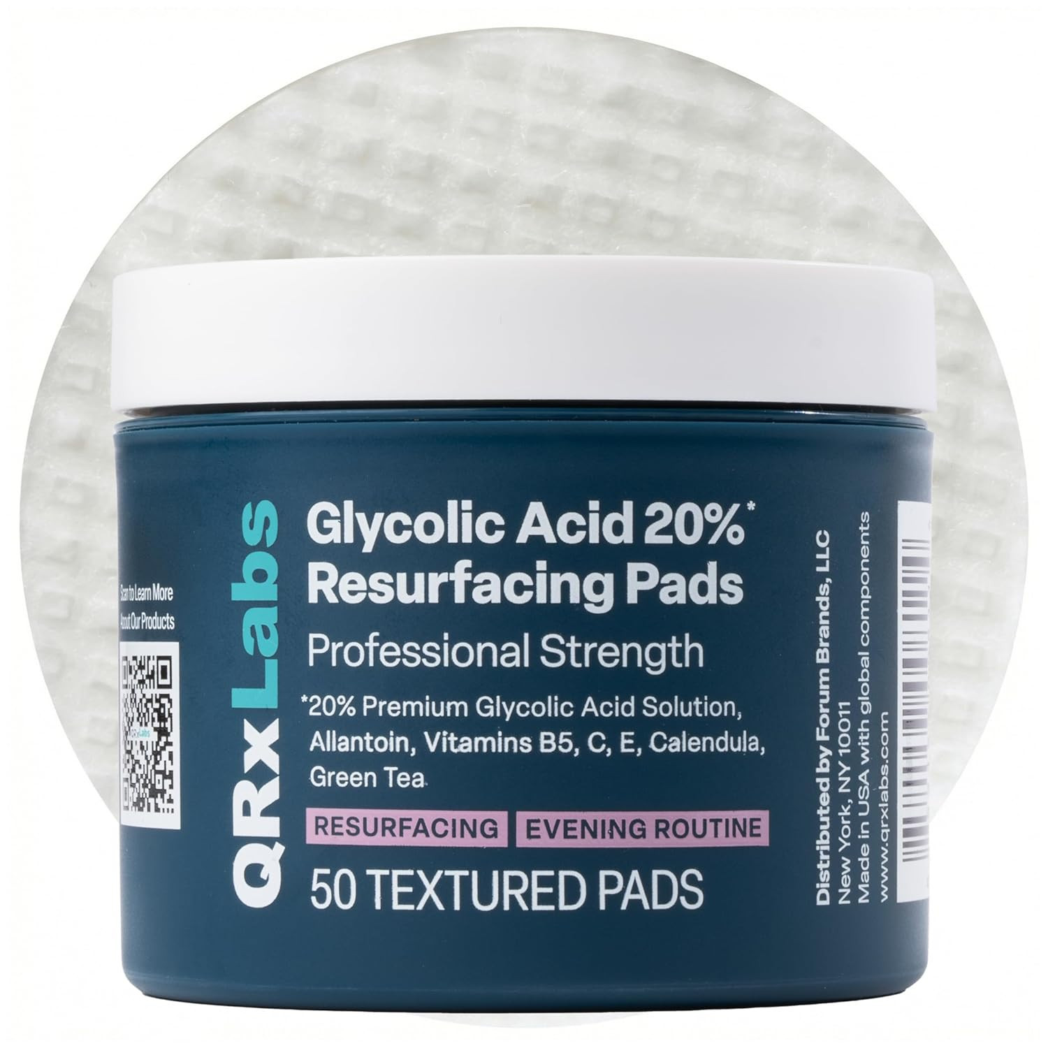 QRxLabs Glycolic Acid 20% Resurfacing Pads for Face & Body with Vitamins B5, C & E, Green Tea, Calendula, Allantoin - Exfoliates Surface Skin and Reduces Fine Lines and Wrinkles - Peel Pads | Amazon (US)