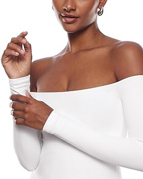 INLYRIC Women's Natrelax Off The Shoulder Bodysuit Long Sleeve Thong Sexy Bodycon Slim Fit Tops L... | Amazon (US)