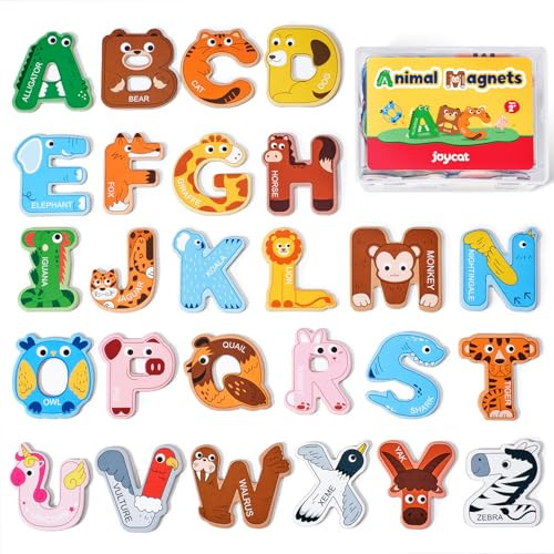 JoyCat Wooden Thick Alphabet Magnets for Toddlers Fridge Large Size Cute Animal Colorful ABC Magnetic Letters 26 Uppercase Letters Educational Toy Set for Kids Toddlers Preschool Learning Spelling | Amazon (US)
