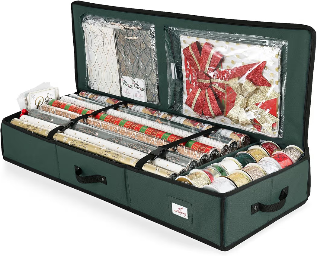 Hearth & Harbor Wrapping Paper Storage Container - Christmas Storage Bag with Interior Pockets - Gift Wrapping Organizer Storage Fits Up to 22 Rolls of 40" - Tear Proof Wrapping Paper Organizer | Amazon (US)