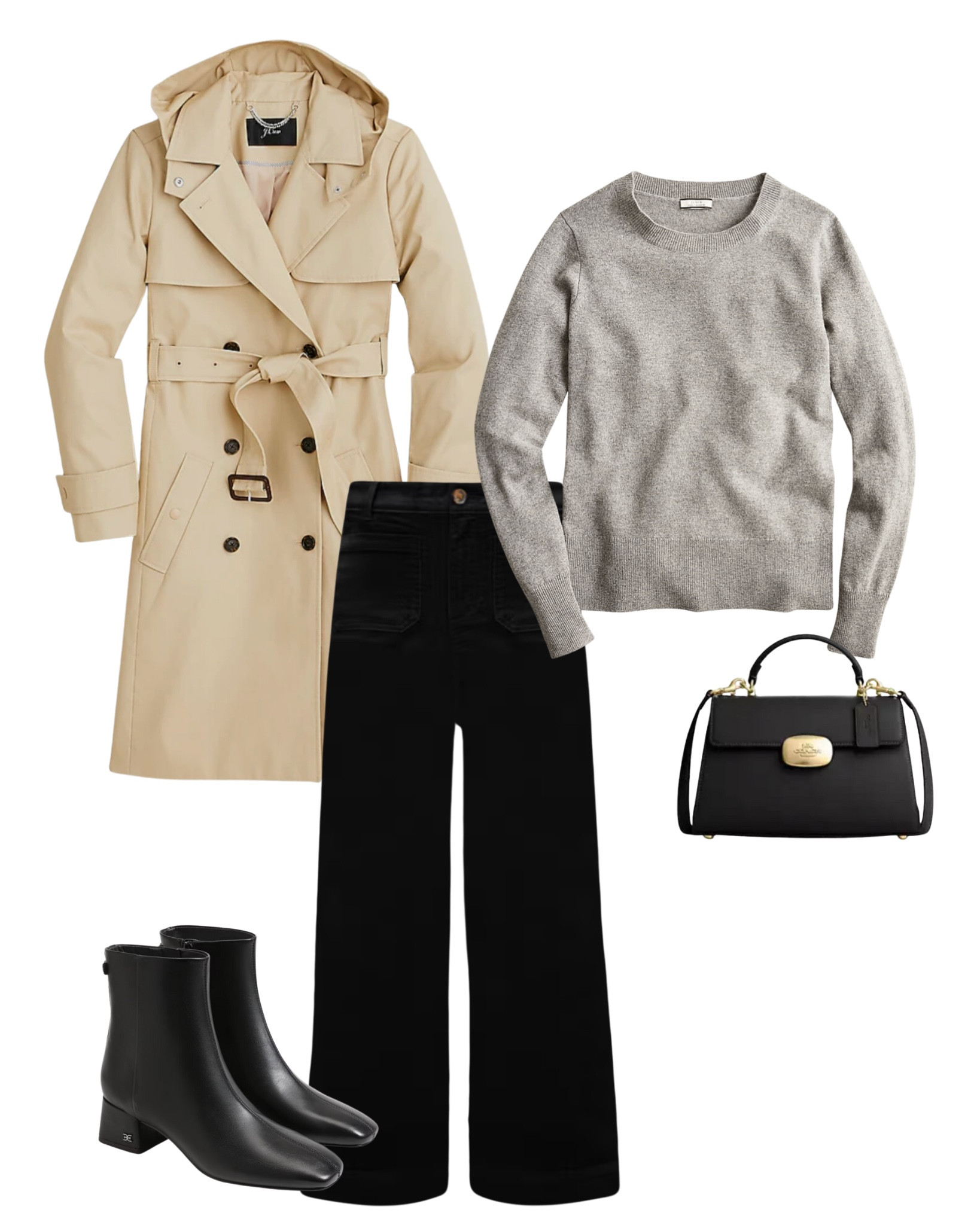 6 ways to wear a trench coat ✔️

Gray sweater
Black pants
Black ankle boots