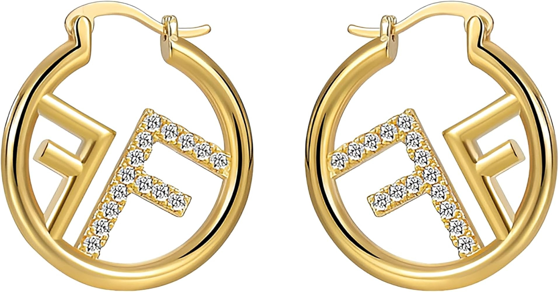 Hypoallergenic Gold Tone Letter F Earrings for Women - Delicate Diamond Initial Studs, Sensitive ... | Amazon (US)