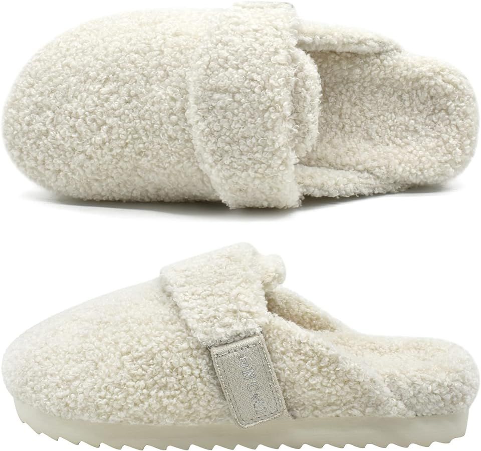 ONCAI Women's Slippers,Cute Fluff Sherpa Faux Fur Scuff Garden Clogs Slip on House Slippers with ... | Amazon (US)