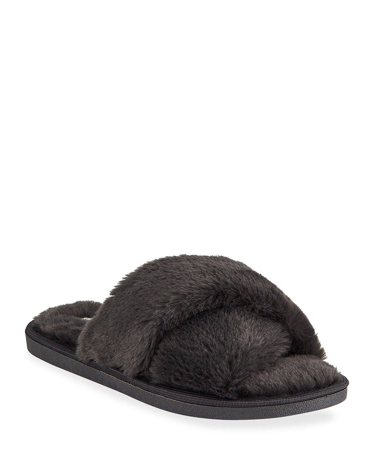 Faux-Fur Crisscross Slippers | Neiman Marcus