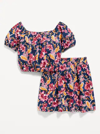 Printed Cropped Puff-Sleeve Top & Tiered Skirt Set for Girls | Old Navy (US)
