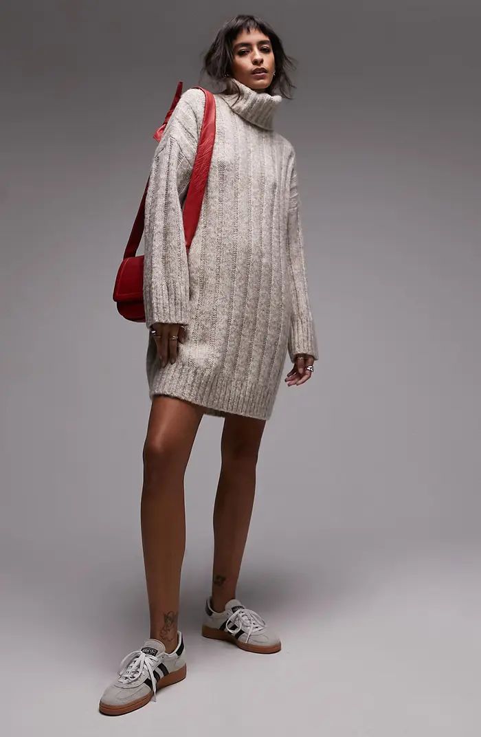 Topshop Long Sleeve Turtleneck Wide Rib Sweater Dress | Nordstrom | Nordstrom
