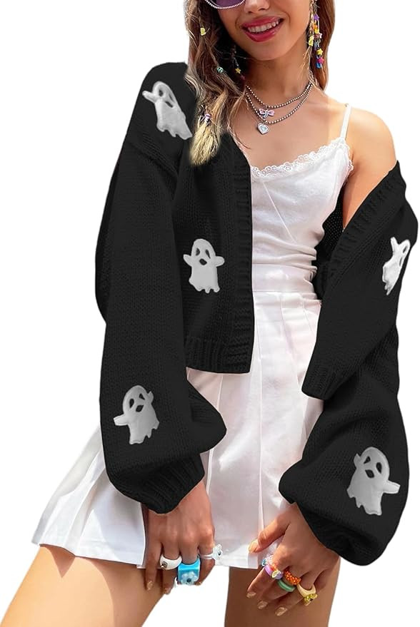 Womens Y2K Cardigan Sweaters Long Sleeve Open Front Cropped Flower Knit Cardigan Aesthetic 90s Sh... | Amazon (US)