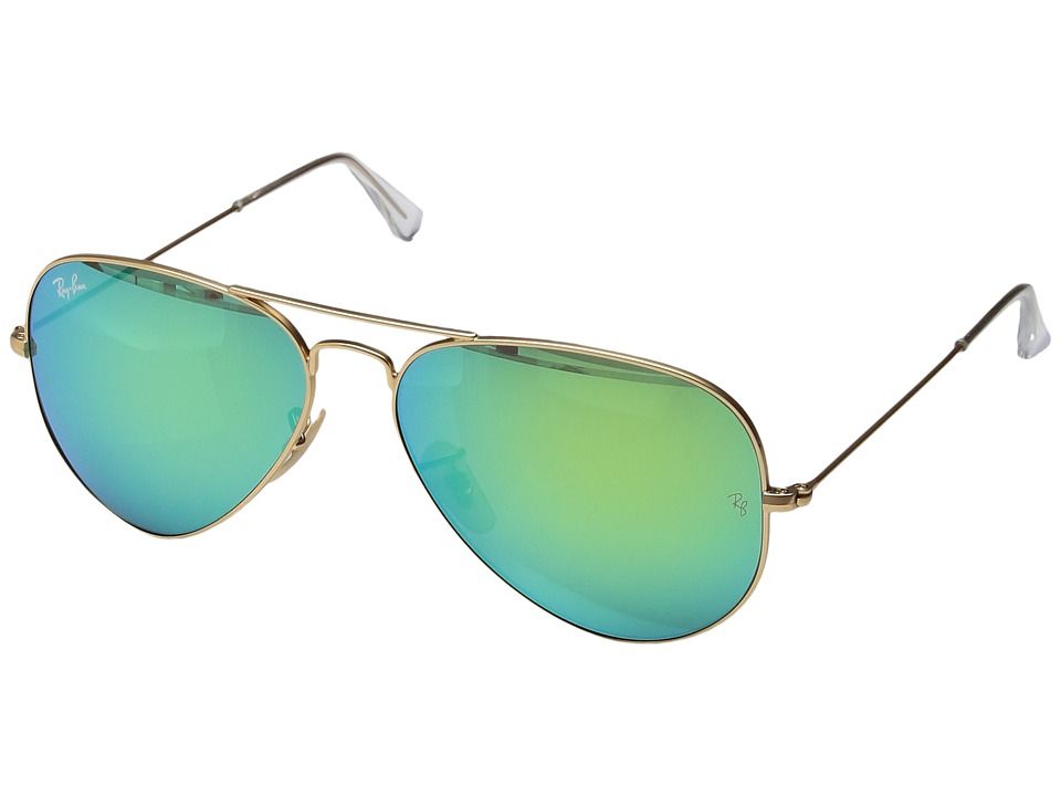 Ray-Ban 3025 Original Aviator size 58mm (Matte Gold/Green Mirror) Metal Frame Fashion Sunglasses | Zappos