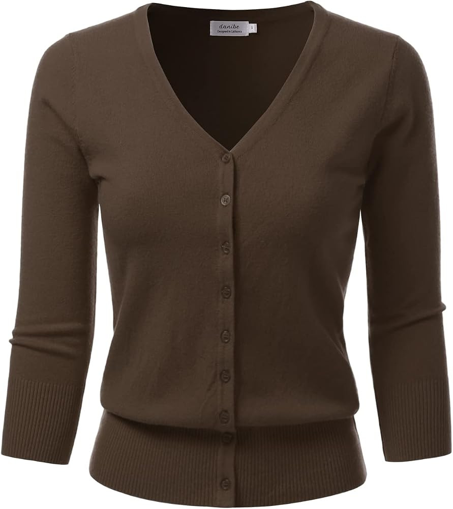 Su\u00e9ter de punto con botones y manga 3/4 con cuello en V para mujer (S-XXL) | Amazon (US)