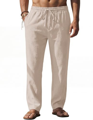 COOFANDY Men's Linen Pants Casual Beach Travel Pants Relaxed fit Lightweight Drawstring Cotton Linen Slacks | Amazon (US)