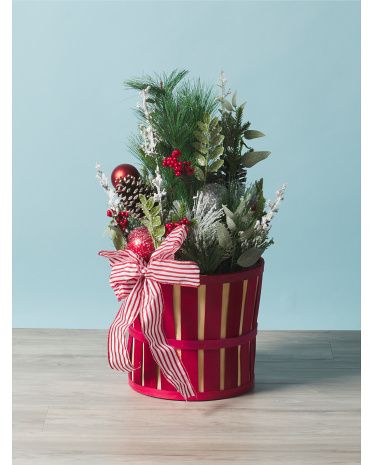 30in Artificial Pine Arrangement With Striped Bow | HomeGoods