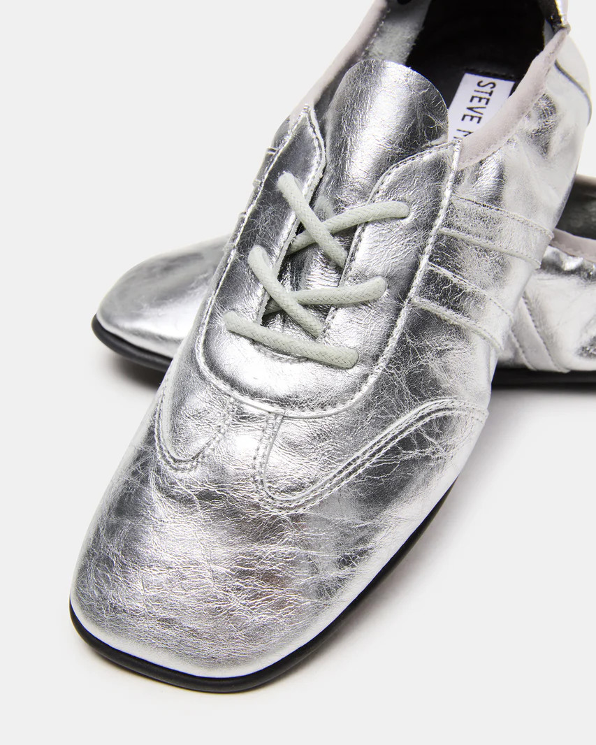 GLINT Silver Leather Low-Top Lace-Up Sneaker | Women's Sneakers | Steve Madden (US)