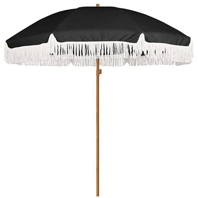 AMMSUN 7ft Patio Umbrella with Fringe Outdoor Tassel Umbrella UPF50+ Tilt Shelter,Black | Walmart (US)