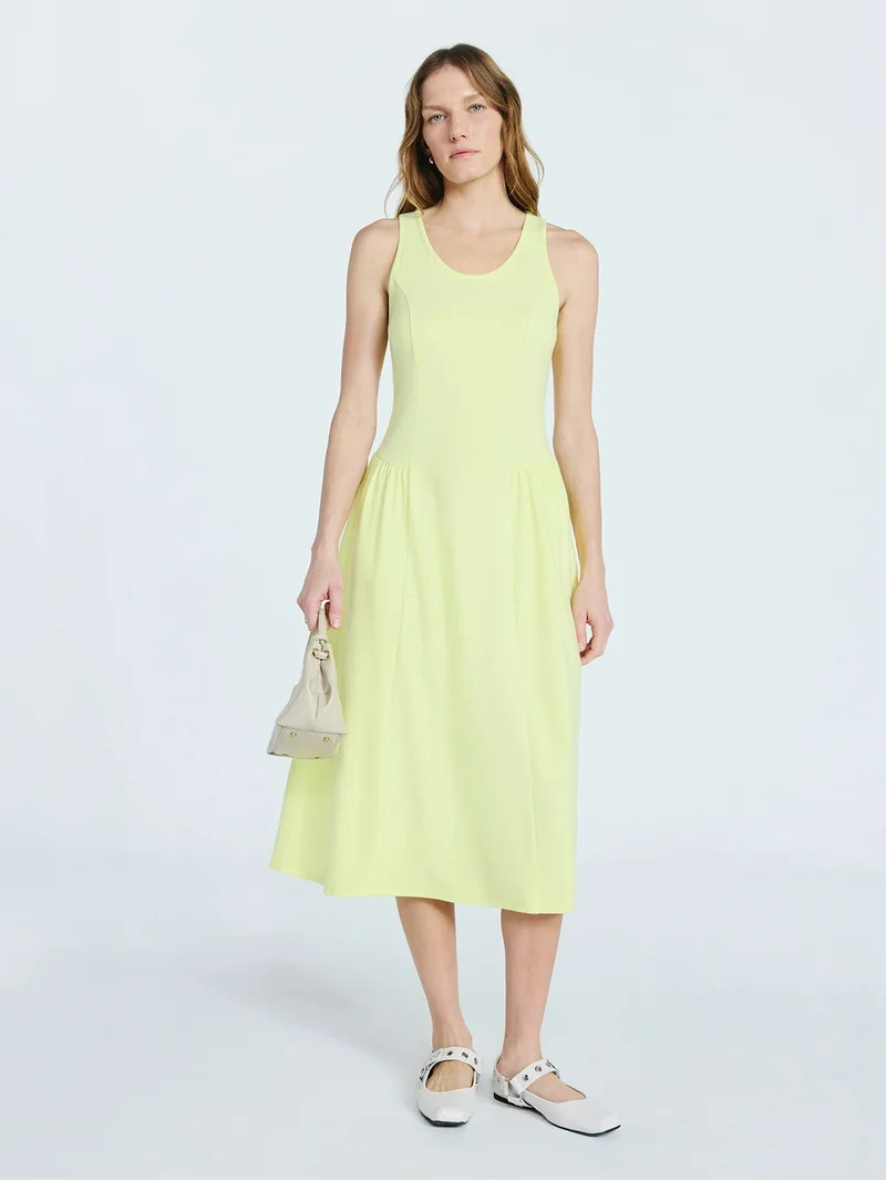 Scoop Women's and Women's Plus Stretch Cotton Blend Midi Basque Dress, Sizes XS-XXL | Walmart (US)