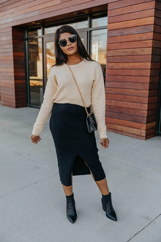 Sincere Heart Ribbed Black Skirt | The Pink Lily Boutique