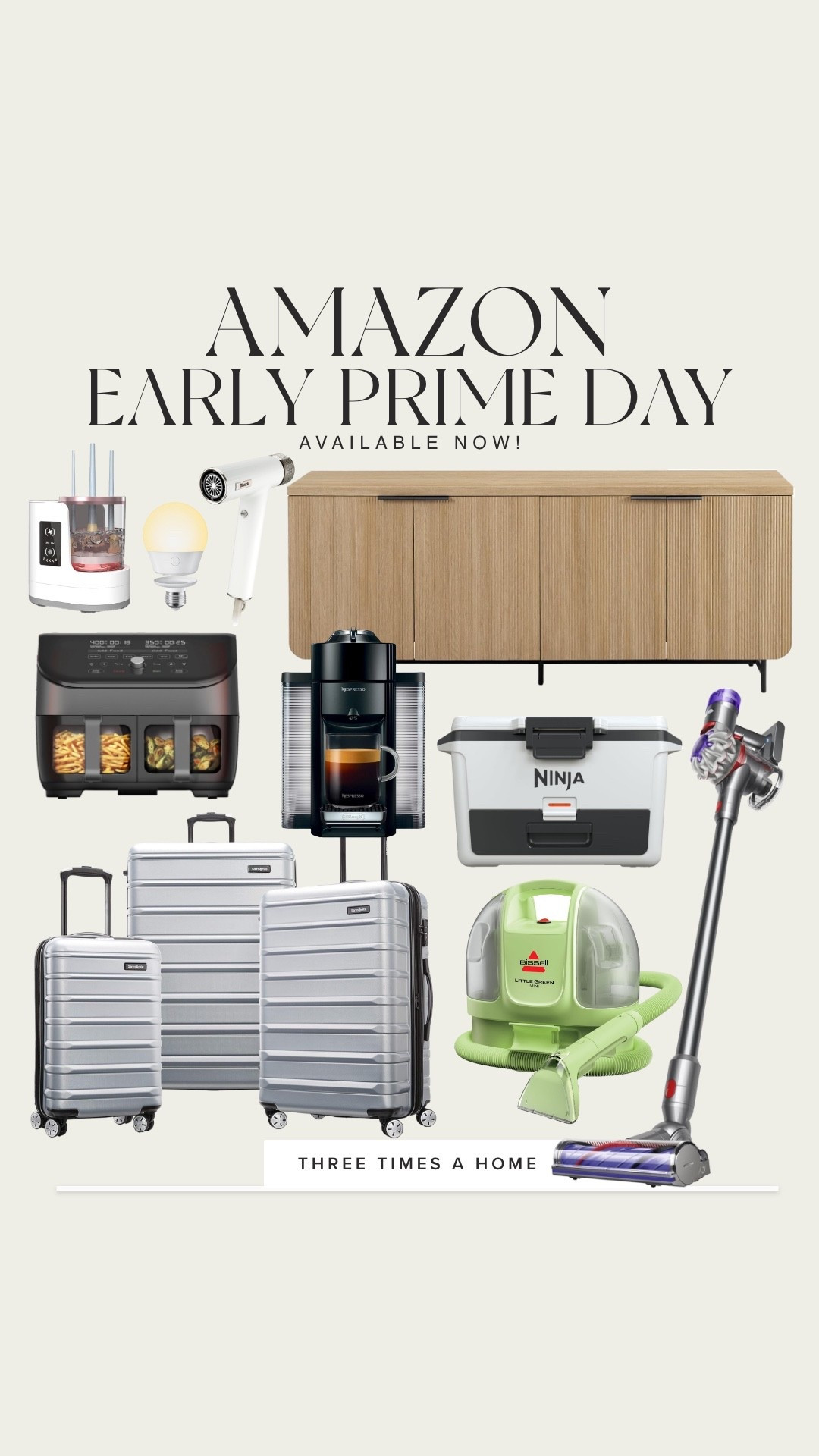 Amazon prime deals for the home // Nespresso machine, our media room
sideboard, my daily used air fryer and must haves Dyson and little green machine! All on major sale! ‼️  #primeday

#LTKHome #LTKSaleAlert