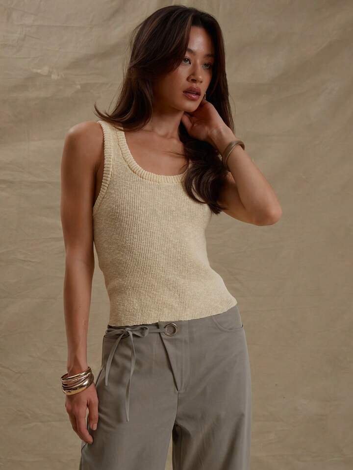 MUSERA Rib Knit Scoop Neck Fitted Sleeveless Tank Top Spring Easter Summer Cute Casual, Spring Y2... | SHEIN