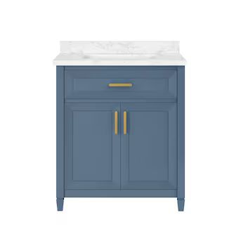 allen + roth Lancashire 30-in Chambray Blue Undermount Single Sink Bathroom Vanity with White Eng... | Lowe's