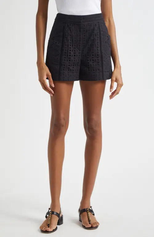 Veronica Beard Fabian Cotton Eyelet Shorts in Black at Nordstrom, Size 16 | Nordstrom