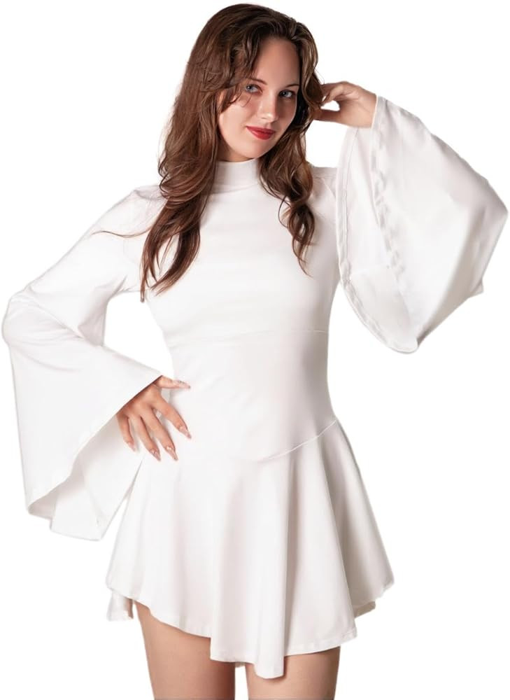 White Long Sleeve Mini Dress for Womens Adult Teens Sexy Princess Robe Cosplay Halloween Costumes | Amazon (US)