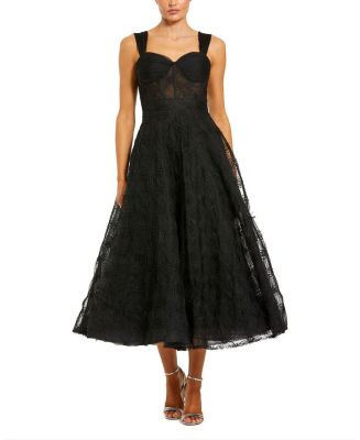 Mac Duggal Sleeveless A Line Bustier Floral Tulle Midi Dress  | Bloomingdale's Women | Bloomingdale's (US)
