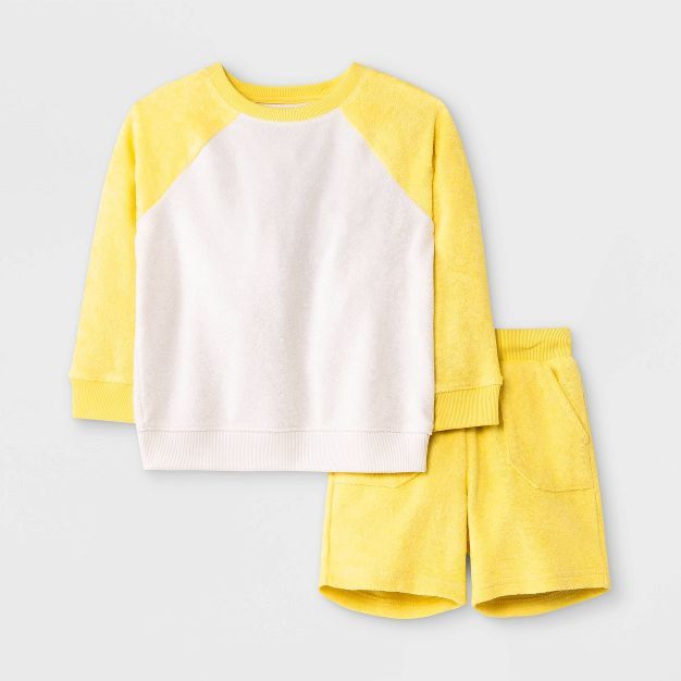 Toddler Boys' Loop Terry Crew Neck Pullover and Shorts Set - Cat & Jack™ Yellow | Target