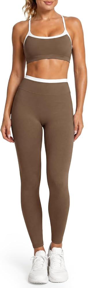 Womens 2 Piece Workout Yoga Sets Color Block Matching Leggings Set | Amazon (US)