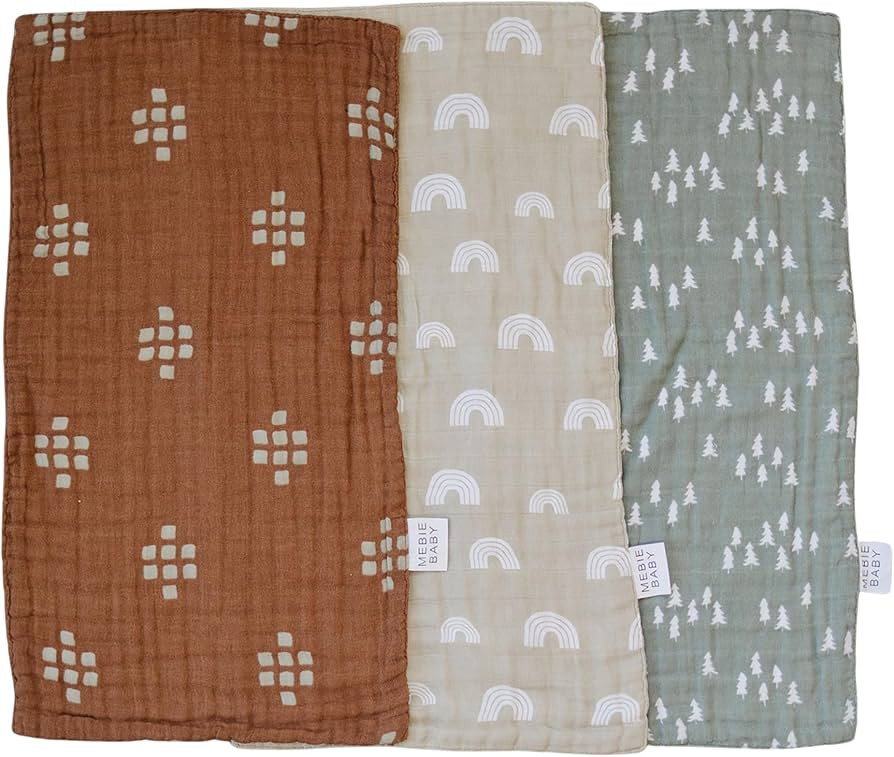 Mebie Baby Burp Cloths, Woods Print 3-Pack, Muslin Burp Cloth Set for Spit Up, Drool, and More, B... | Amazon (US)