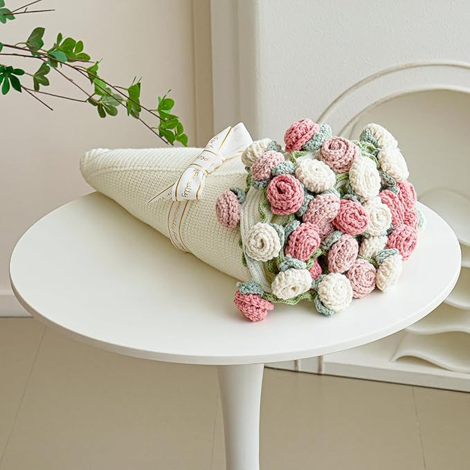 Crochet Flower Bouquet Throw Blanket, Handmade Knitted Blanket with Rose Flowers, Cute Romantic G... | Amazon (US)