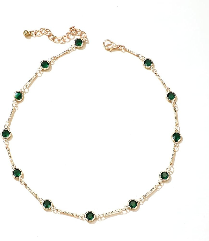 Asphinien Bohemian Green Crystal Choker Necklace Tiny Emerald Station Chain Necklace Dainty Satel... | Amazon (US)
