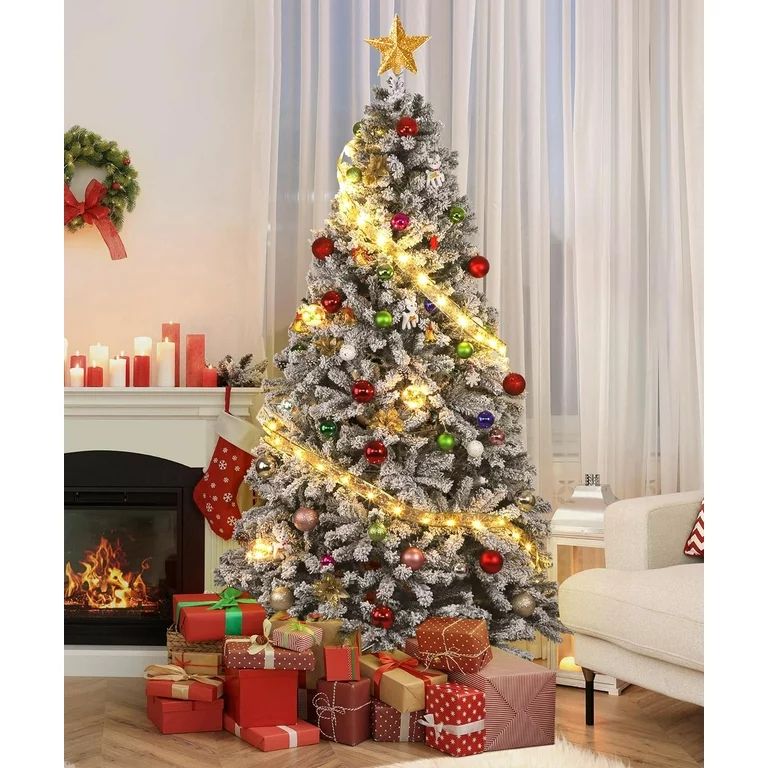BSHAPPLUS® 7.5ft Snow Flocked Christmas Tree,Hinged Artificial Christmas Pine Tree,Outdoor Chris... | Walmart (US)
