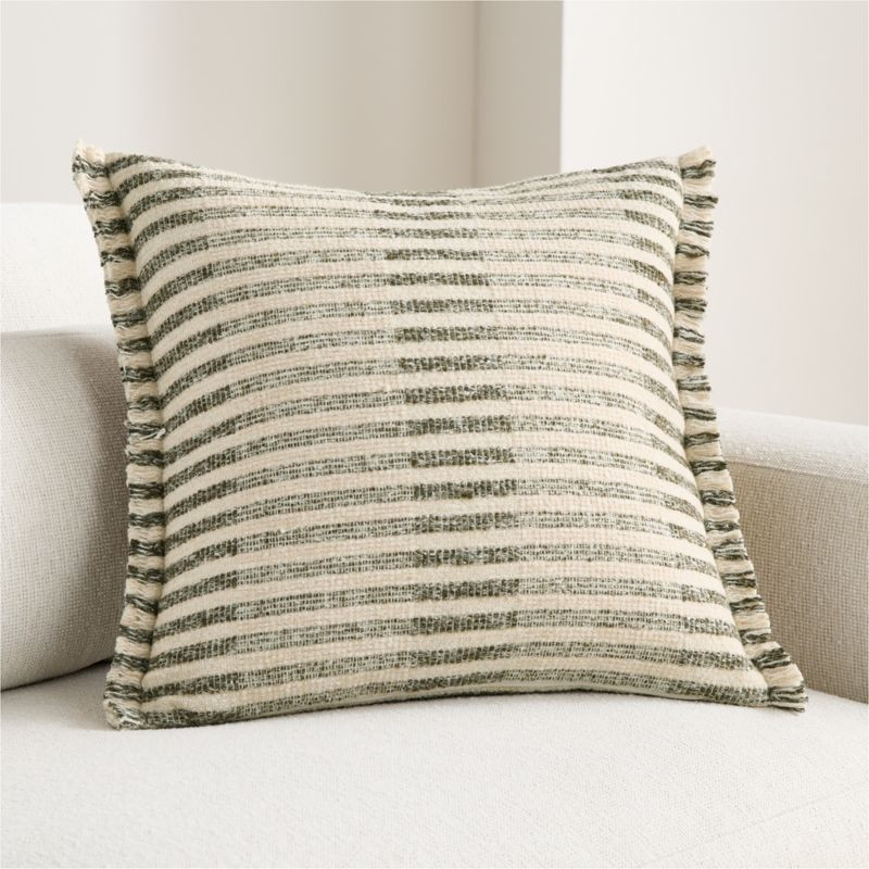 Bibury Wool Blend 20"x20" Burnt Green Throw Pillow Cover | Crate & Barrel