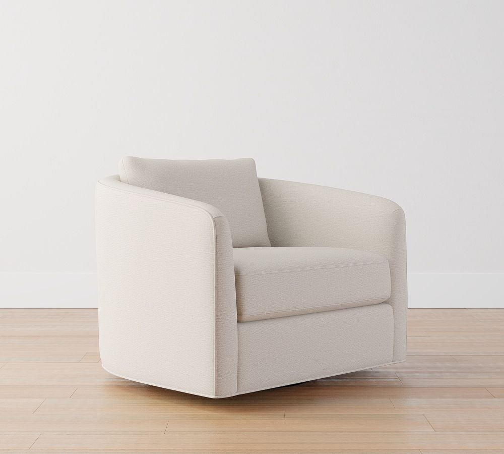 Remmy Upholstered Swivel Armchair, Polyester Wrapped Cushions, Heathered Chenille Stone | Pottery Barn (US)