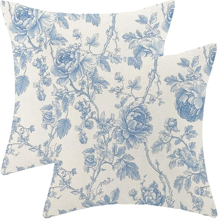 Chinoiserie Floral Pillow Covers 18x18 Pack of 2 Vintage Blue Floral Decorative Throw Pillow Cove... | Amazon (US)