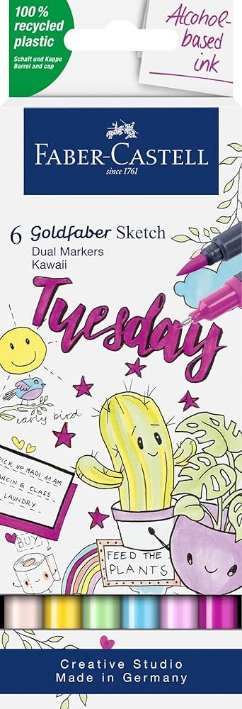 Faber-Castell Goldfaber Sketch Kawaii 164811 Marker Pens Pack of 6 Alcohol Markers with Brush Tip... | Amazon (US)