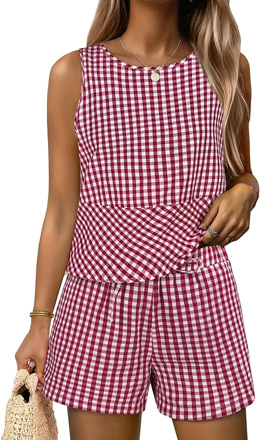 ANRABESS Womens 2 Piece Outfits Striped Summer Casual Sleeveless Tank Top Matching Shorts Lounge ... | Amazon (US)