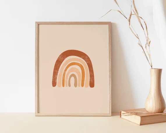 Warm Rainbow Art Print | Printable Rust Color Poster | Minimalist Rainbow Wall Art | Boho Nursery... | Etsy (US)