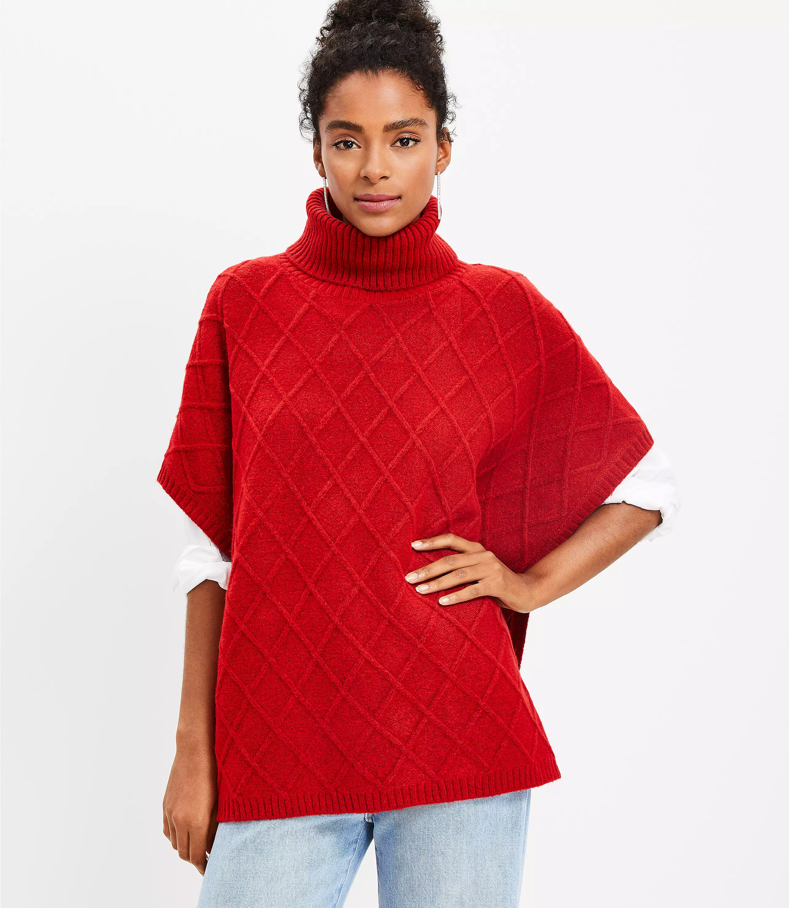 Lattice Cable Turtleneck Poncho | LOFT