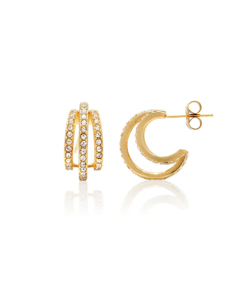 Crystal Triple Band Hoop Earrings (Gold) | Abbott Lyon