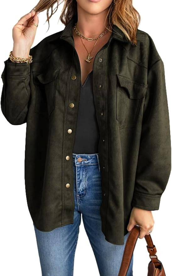 Astylish Women Casual Coat Long Sleeve Shacket Shirts Jacket with Pockets | Amazon (US)