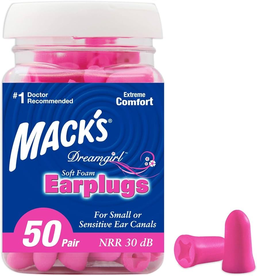 Mack's Dreamgirl Soft Foam Earplugs, 50 Pair, Pink - 30dB NRR, 33dB SNR - Small Ear Plugs for Sle... | Amazon (US)
