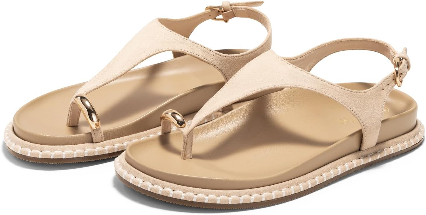 Coutgo Womens Toe Ring Flat Sandals Comfortable Flip Flops T Strap Footbed Sandals Ankle Strap Summer Beach Shoes | Amazon (US)