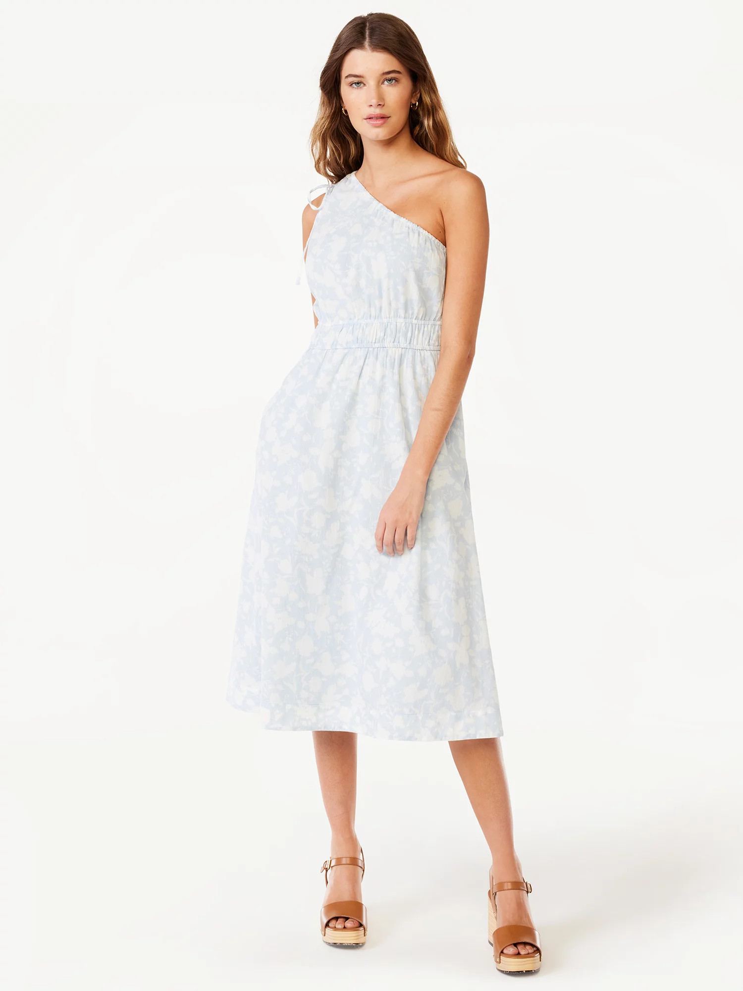 Free Assembly Women's Sleeveless One Shoulder Midi Dress with Elastic Waist, Sizes XS-XXL | Walmart (US)