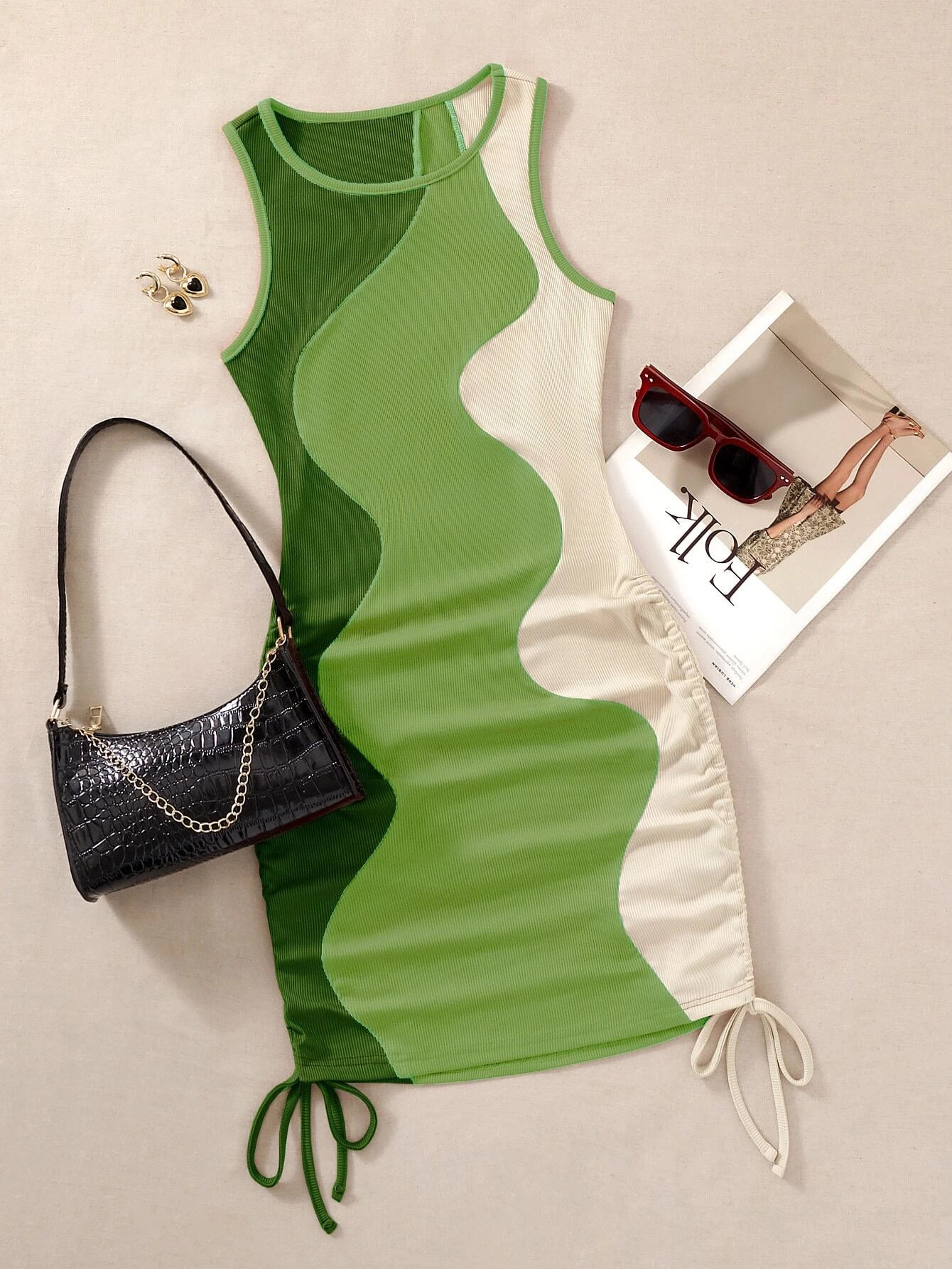 Drawstring Side Color Block Bodycon Tank Dress | SHEIN