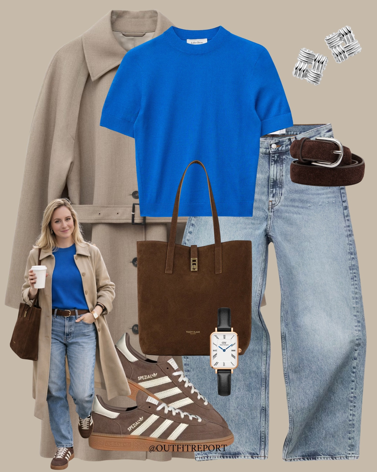 Spring outfit in trench coat blue vest top denim jeans and adidas sneakers trainers 

#LTKeurope #LTKstyletip #LTKspring