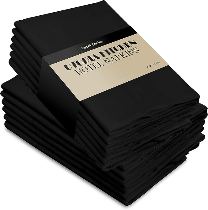 Utopia Kitchen Cloth Napkins 18 by 18 Inches, 12 Pack Black Dinner Napkins, Poly Cotton Soft Dura... | Amazon (US)