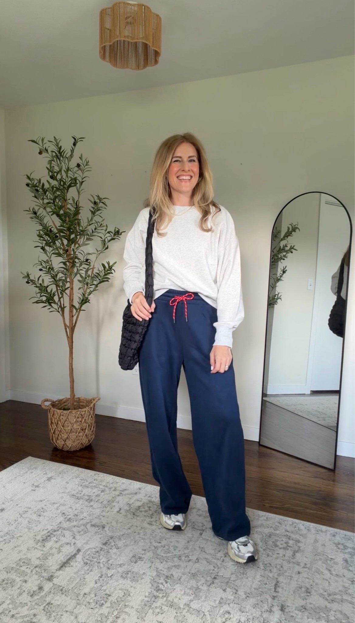 Walmart sweatshirt and wide leg fleece pants outfit idea, the top is just $10.98, comes in four colors. The pants are thick and cozy, look and feel expensive. Great for fall and winter! I got a size medium in both. #walmartfashion

#LTKOver40