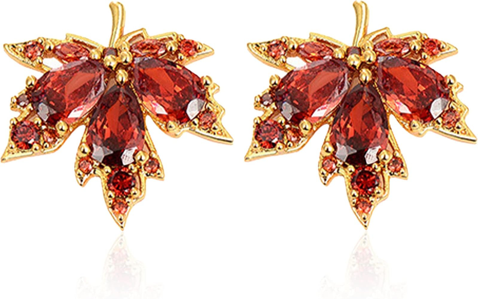Unique Dainty Sparkly Crystal Orange Red Maple Leaf Dangle Drop Stud Earrings Cute Elegant Glitte... | Amazon (US)