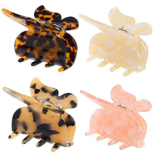 4 Pack Hair Claw Clips Stylish Cute Barrettes Tortoise Celluloid Hair Clips for Women Girls Hair ... | Amazon (US)
