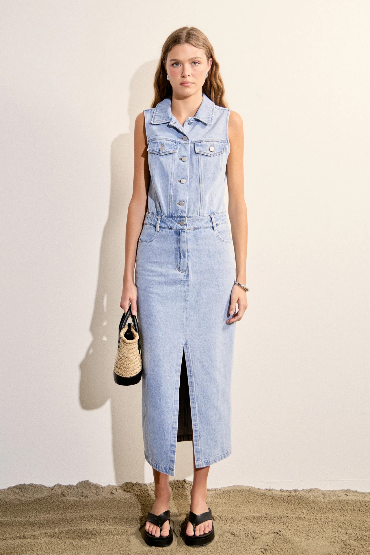Sleeveless Maxi Denim Dress | English Factory